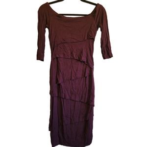 Bailey 44 Women Dresses Medium Burgundy Pinstripe Asymmetric Layered Stretch